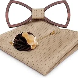 mensome Men's Wooden Bow Tie with Pocket Square & Flower Brooch - Pack of 3 (Mnsm-Wbpslpl52, Brown)-picture-49