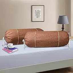 Heart Home Set of 2 Bolster/Side Pillow Cover | 16"x32" Cylindrical Masland/Masand Long Pillow Cover For Diwan Pillows | Plain Brown-image-85