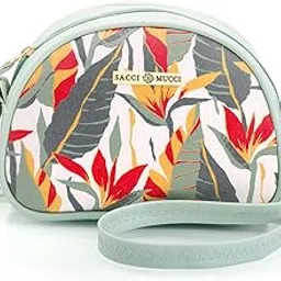 sacci mucci Sling Crossbody Bag for Girls and Women Made with Durable Vegan Leather and Handprinted Canvas Material Zip Closure Adjustable Straps - Exotic Jungle-picture-14