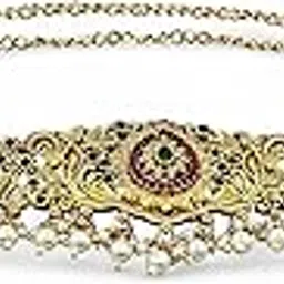 antique jewellery Gold Plated Traditional Kamarbandh, Temple Style with Pearl Drops, 99 cm Length, Adjustable-picture-16