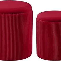 GANPATI HANDICRAFT Set of 2 Velvet Vanity Stools with Hidden Storage – Upholstered Ottoman Footrest with Gold Metal Base, (Burgundy)-image-43
