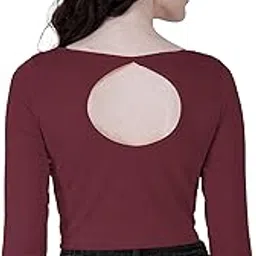 fasska Comfy Cotton Boat Neck Long Sleeve Crop Top, Readymade Saree Blouse for Women-picture-51
