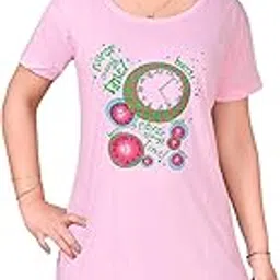 malvina Long Polo Top Nightwear for Women| Graphic Print Short Nighty| Nightwear Tshirt for Girls Pink-picture-19