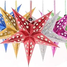 KROGER Paper Star Lantern Lampshade Set of 10, 3D Handmade Large Star Pentagram for Christmas Wedding Party, 17.7inch/45cm-picture-19