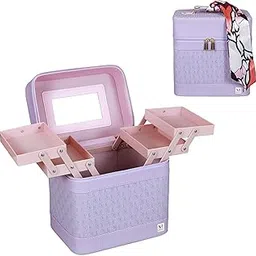 nfi essentials Cosmetic Storage Makeup Bag for Womens Train Case Travel Pouch Organizer Brush Holder Artist Vanity Bridal Trousseau Box for Girls with Silk Scarf Accent-picture-12