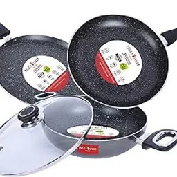 Peggy Oliver MODERNA Non-Stick Induction Cookware 4Pcs Gift Set | Stay Cool Bakelite Handle | 4-Layer Coating | Tawa 25 cm | Fry Pan 24cm | Kadhai & Glass Lid 24cm | Metallic Gray | Dishwasher Safe-picture-21