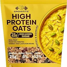 GrowFitz 25g High Protein Oats 800 Gram | Kulfi Flavor Breakfast Oatmeal | 12g High Fiber, Almonds, Raisin, Pumpkin, Chia Seeds, Super Rolled Oats | Healthy Fats, No Added Sugar (Pack of 1)-picture-10