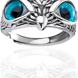 gift nest Silver Rings for Men Owl Eye Face Ring Stylish Adjustable Silver Ring For Boys-picture-19