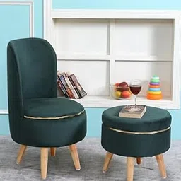 ShadowKart Sitting Solutions for Home – Wooden Frame Round Ottoman Chair, Soft Cushion Pouffes, Stools Ideal for Living Room, Bedroom, Study & Makeup Table, Green-image-21