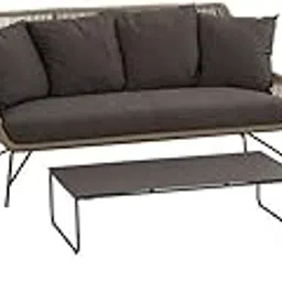 DEVOKO 4-Piece Outdoor Rope Patio Conversation Loveseat Furniture with Cushions for Gardan Livinging Room Lawn (Beige and Black)-picture-30