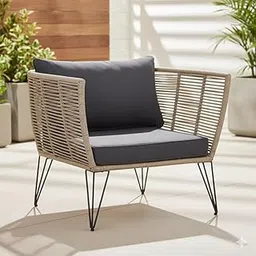 LOCCUS Outdoor Rope Single Seater Patio Chair with All-Weather Cushion | 1 Piece Bistro Lounge Sofa for Balcony, Terrace, Porch, Backyard, Lawn & Garden (Beige & Dark Grey)-picture-36