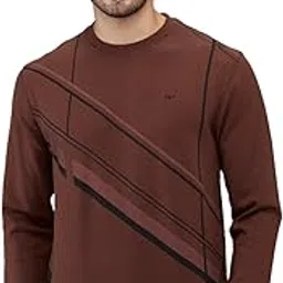 colorplus Men Regular Fit Print Pattern Poly Cotton Spandex Blend Full Sleeve Henley Neck Casual Sweatshirt (Size: 2XL)-COAB00053-O8 Dark Brown-picture-34