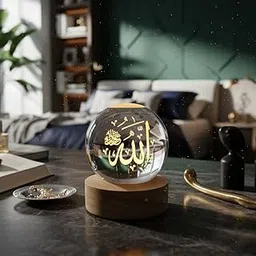 Decorative Islamic LED Crystal Lamp | Allah, Muhammad & Quran Engraved Light | Gift for Ramadan & Home (Allah)-picture-50