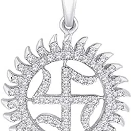 peora 925 Sterling Silver White Rhodium Plated Shubh Swastik Diamond Cut CZ Pendant for Men and Women - Valentines Gift for Her-picture-43