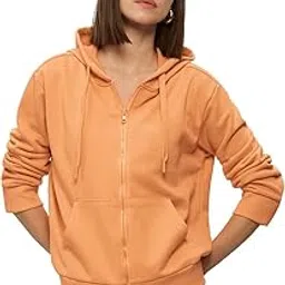 the souled store Zipper Hoodie: Papaya Women and Girls Long Sleeves Hooded Neck Zipper Front Cotton Blend Oversized Hoodies image 1