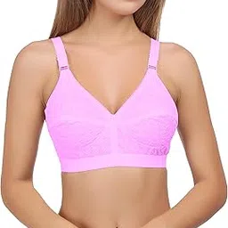 eve's beauty Women's Full Coverage Cotton Bra | Wirefree | Embroidered Fabric | Broad Shoulder Straps and Waistband-picture-16
