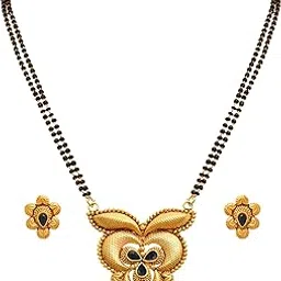 Traditional Ethnic One Gram Gold Plated Mangalsutra Set With Black Beaded Chain For Women.-image-8