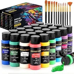Acrylic Paint Set, 24 Colors (2 oz/Bottle) with 12 Art Brushes, Art Supplies for Painting Canvas, Wood, Ceramic & Fabric, Rich Pigments Lasting Quality for Beginners, Students & Professional Artist-image-59