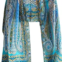 india scarves Silk Stole, Prints Multi Color, 51 cm Width x 65 cm Length, Lightweight(Blue)-picture-34