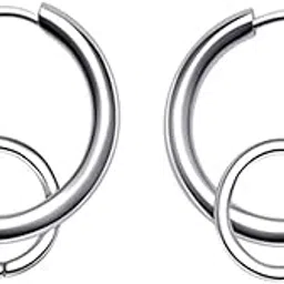 enakshi (label) Enakshi 1 Pair Stainless Steel Hip Hop Silver Color Double Loops Dangle Earrings Piecring|Collectibles-picture-17