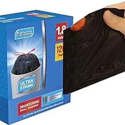Feisco 1.8 Gallon Black Trash Bag,Small Drawstring Garbage Bag Trash Can Liner,120 Counts,0.51 Mil-picture-22