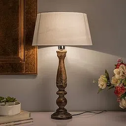 Homesake ® Floral Carved Black Wood Table Lamp with White Drum Shade.-picture-11