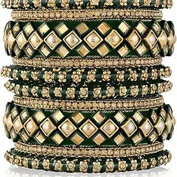 peora Gold Plated Kundan Studded Chuda Bangles Ethnic Fashion Jewellery for Women (Green, Size - 2.6 inch)-picture-43