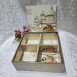 NORI Decorative Box with Lid | Wooden Dry Fruit Box | Multipurpose Box for Storing Jewellery, Accessories | Elegant Gifting Option with 4 Removable Compartments | Home Decor (Royal Elephant)-picture-20