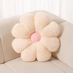 RVA Super Soft Rabbit Fur Sunflower Cushion Pillow for Sofa Back Support for Bed, Sofa, Chair, Office, Car Support & Sleeping Decorative Cushion for Bedroom, Living Room (35 Cm) (Cream)-picture-23