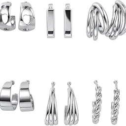 zyraah 6 Pairs Stainless Steel Hoop Earrings Set for Women – Classic, Twisted, Square & Modern Designs – Hypoallergenic, Lightweight & Durable-picture-23
