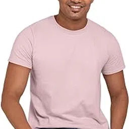 mode attire Light Pink Men’s Round Neck Half Sleeves Plain T-Shirt-picture-20