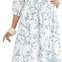 putchi Cotton Round Neck 3/4 Sleeves Woven Flared Bluebell Bloom Feeding Dress - Pearl White-picture-14