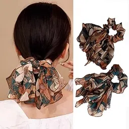 Melodio 2 PCS Gradient Organza Flower Scrunchies for Women – Durable Elastic Hair Ties, High Stretch Ponytail Holders, Soft Sheer Chiffon Hair Bands for Girls & Ladies-picture-12