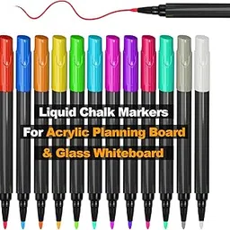 Todkoding Liquid Chalk Markers for Acrylic Fridge Calendar Dry Erase Markers, Wet Erase Pens Set of 12Colors apply to Glass, Labels, Whiteboards Dry Erase Acrylic and Glass Boards-image-98