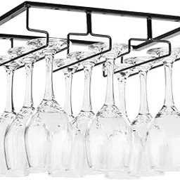 Acrylic Design Art Wine Glass Rack - Under Cabinet Stemware Wine Glass Holder Glasses Storage Hanger Metal Organizer for Bar Kitchen Black-picture-31