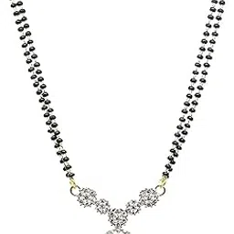 Women's Gold-Plated Metal Mangalsutra Necklace | CZ Pendant with Black Beads | Elegant Bridal & Daily Outfit Fashion Jewelry | Adjustable Chain for Comfort-image-70