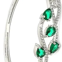 zeneme Rhodium Plated Silver Toned Red American Diamond Studded Geometric Quartz Adjustable Bracelet For Women-picture-43