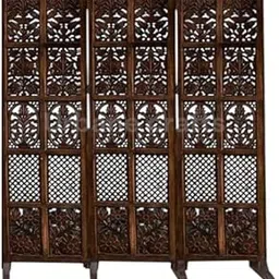 Urbane Crafts Wooden Room Partition/Screen/Room Divider/Room Separator Burnt Wood Finish (Hand Buffing) Frame Traditional Handicrafts 6Ft Height (3 Panel with Stands)-picture-24