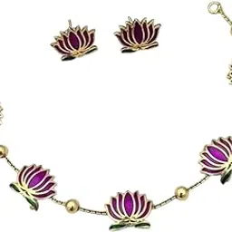 diva inspire Women Gold-Plated purple Lotus Necklace with Earrings-picture-53