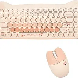 Cute Cat 2.4G USB Wireless Keyboard and Mouse Combo, Typewriter Flexible Keys, Candy Colors, Compatible with Notebook, PC (Milk Tea -A)-image-8