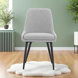 Finch Fox® Morris Glam Comfortable Fabric Upholstered Padded Living Room Side Dining Chair for Cafeteria Bedroom, Restaurents, Home, Office with Black Metal Legs in Light Grey Color-picture-12