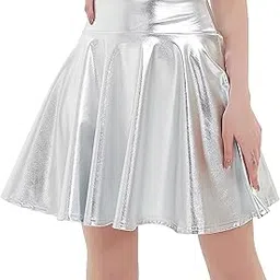 Womens Shiny Skater Skirt High Waist A Line Flared Skirt Pleated Party Clubwear Dance Rave Festival Outfit-picture-23