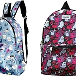 wecroo Printed Backpack, Ghost and Cat Pattern Design,Combo set Stylish and Trendy College backpacks for girls, Water Resistant and Lightweight Office Bags (Grey,Pink set of 2)-picture-17