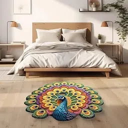 New 3D Floral Embossed Bath Mat, 60 x 80 cm, Non-Slip Rubber Backing, Machine Washable, Decorative Bathroom Rug, Multicolour Peacock Design-image-28