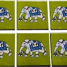 Shiv Kripa Blue Pottery Home Decorative Ceramic Wall Hanging Tile Design Flooring Tiles Floral Kitchen Washroom Mosaic Furniture Tile Handmade Backsplash 4 x 4 Inches Tile (Pack of 12, Green)-picture-33