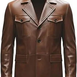 urbanhides Noble Grain Luxury Formal Nappa Leather Blazer for Men | Men's Leather Blazers, Brown Leathers Blazer, Lambskin Blazers, Regular Fit, Four Pockets image 1