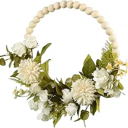 TRENDYNEST Artificial Flower Wreath Garland Door Wooden Beads Hoop Decor White | Floral D?©cor | Home D?©cor | Home & Garden-picture-28