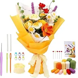 PATPAT Cotton Diy Crochet Kit Diy Flower Bouquet Material Kit Rose Flowers Bouquet Crochet Kit With Tools & Tutorial Pamphlet Starter Friendly Diy Valentine's Day Gift, Wedding Gift-image-31