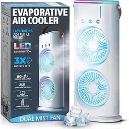 Drumstone (𝗦𝗽𝗲𝗰𝗶𝗮𝗹 𝟱 𝗬𝗲𝗮𝗿𝘀 𝗪𝗮𝗿𝗿𝗮𝗻𝘁𝘆 4000mAh Double Ended Spray Fan with 280ml Tank, Dual Mist, LED Lights, 3-Speed Cooling, USB Rechargeable, Remote Control & Quiet Operation-picture-24