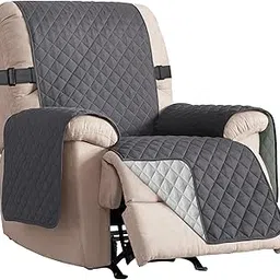 RHF Reversible Sofa Cover-Great for Home with Pets(Couch Cover for Dogs)-Features Elastic Strap (XRecliner: Darkgrey/LightGrey)-picture-24
